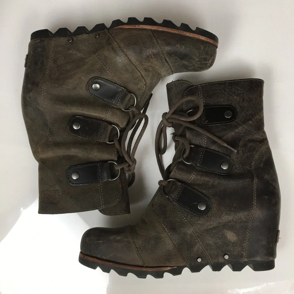 Sorel Joan of Arctic Wedge II Leather Boots Ankle Booties Brown Women’s Size 8